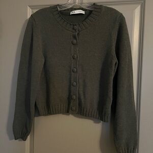 Zara Green Cardigan Women's Sweater Cropped